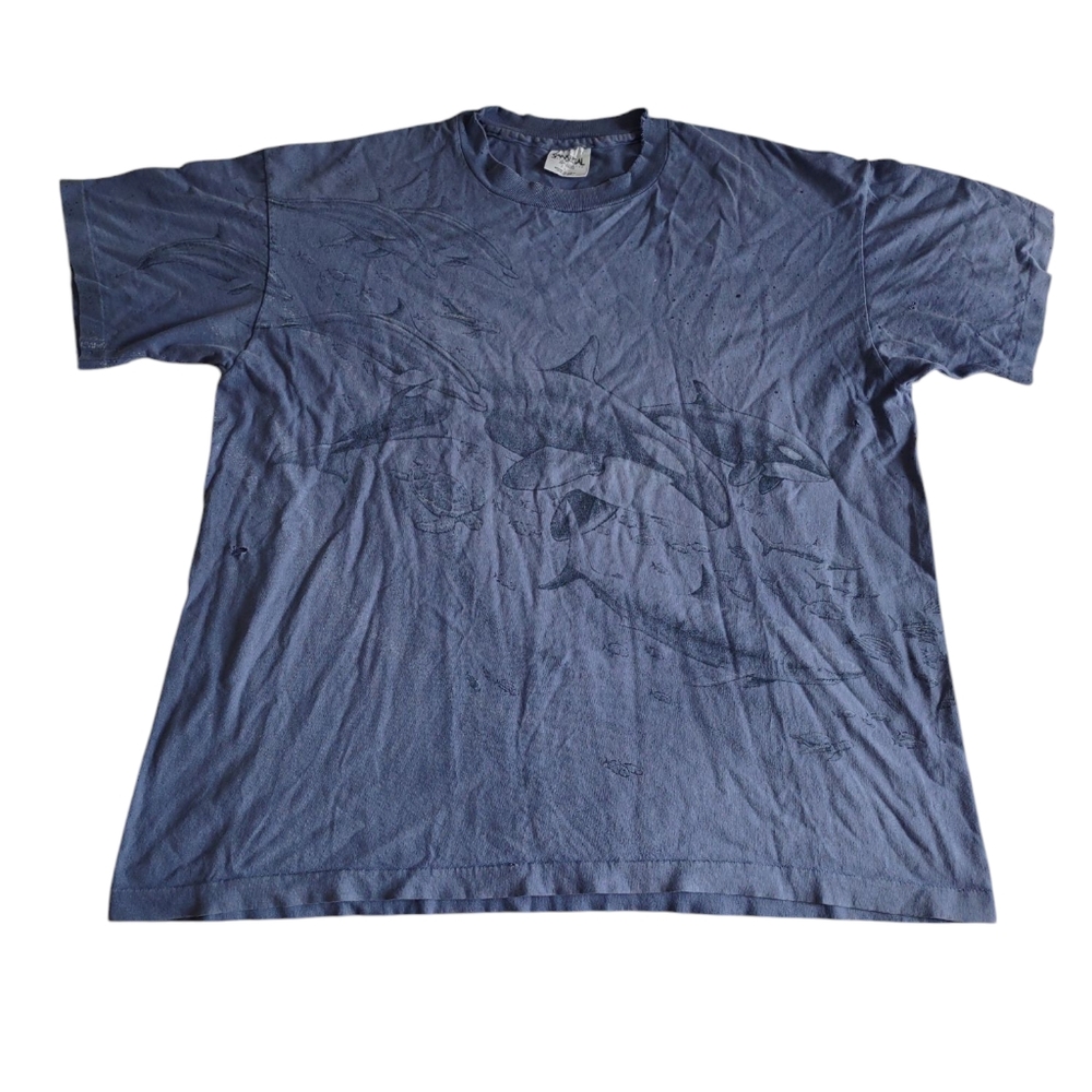 Vintage Sansegal Large Distressed Orca Whale Tee